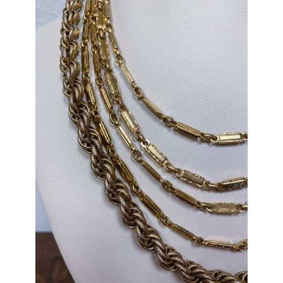 VTG Estate Monet Gold Tone 5 Strand Waterfall 25 ½' Chain Necklace! 88 - Picture 2 of 5